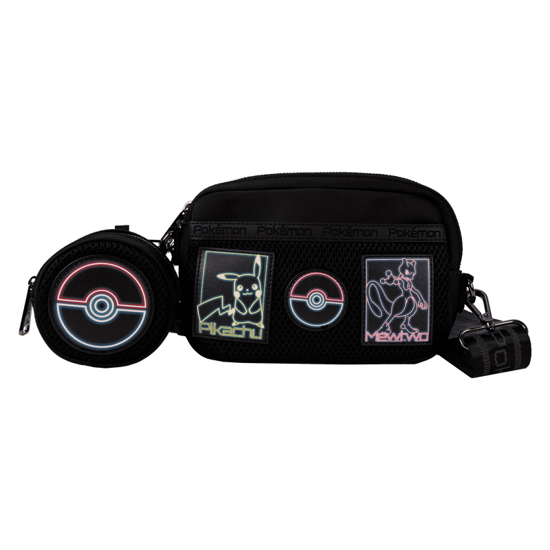 Pokémon Pikachu & Mewtwo Glow Nylon Sling Crossbody Bag with Coin Bag